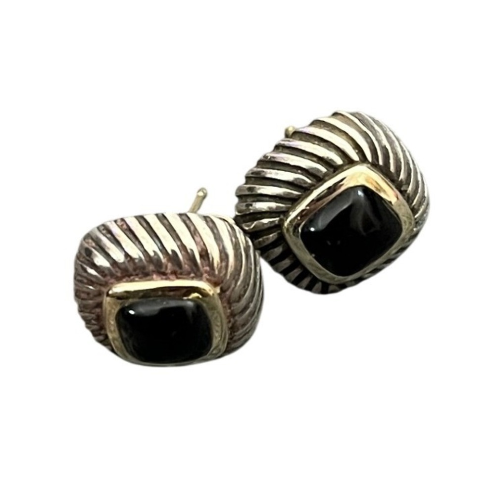 David Yurman Earrings Women OS Silver Black Onyx 14k Gold Cable Studs